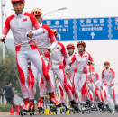 Derfor ble det arrangert et rulleski-event utenfor Kinas mest kjente idrettsarena "Fugleredet". Foto: Heiko Junge, NTB scanpix